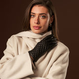 Emilia (black) - classic Italian lambskin leather gloves with cashmere lining and checkered pattern - Fratelli Orsini - Luxury Leather Gloves - Handmade in Italy - 9