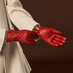Emilia (red) - classic Italian lambskin leather gloves with cashmere lining and checkered pattern - Fratelli Orsini - Luxury Leather Gloves - Handmade in Italy - 10