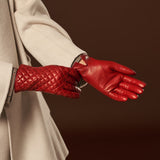 Emilia (red) - classic Italian lambskin leather gloves with cashmere lining and checkered pattern - Fratelli Orsini - Luxury Leather Gloves - Handmade in Italy - 10