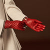 Emilia (red) - classic Italian lambskin leather gloves with cashmere lining and checkered pattern - Fratelli Orsini - Luxury Leather Gloves - Handmade in Italy - 10