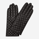 Emilia (black) - Classic Italian lambskin leather gloves with cashmere lining and checkered pattern