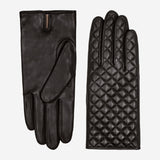 Emilia (black) - Classic Italian lambskin leather gloves with cashmere lining and checkered pattern