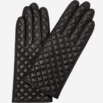 Emilia (black) - classic Italian lambskin leather gloves with cashmere lining and checkered pattern - Fratelli Orsini - Luxury Leather Gloves - Handmade in Italy - 1