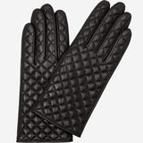 Emilia (black) - classic Italian lambskin leather gloves with cashmere lining and checkered pattern - Fratelli Orsini - Luxury Leather Gloves - Handmade in Italy - 1