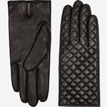 Emilia (black) - classic Italian lambskin leather gloves with cashmere lining and checkered pattern - Fratelli Orsini - Luxury Leather Gloves - Handmade in Italy - 2