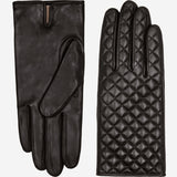 Emilia (black) - classic Italian lambskin leather gloves with cashmere lining and checkered pattern - Fratelli Orsini - Luxury Leather Gloves - Handmade in Italy - 2