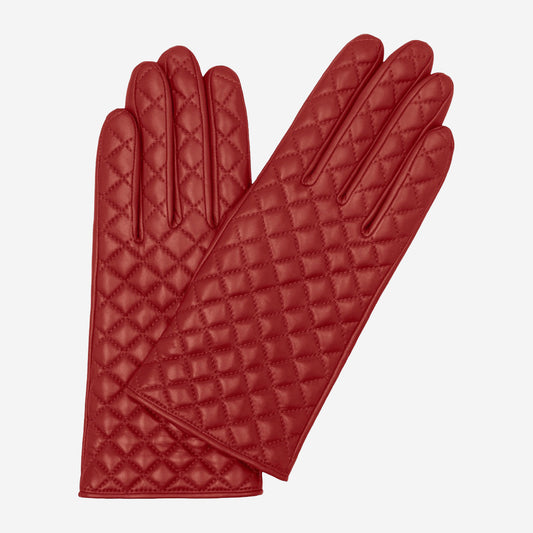 Emilia (red) - Classic Italian lambskin leather gloves with cashmere lining and checkered pattern