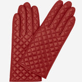 Emilia (red) - classic Italian lambskin leather gloves with cashmere lining and checkered pattern - Fratelli Orsini - Luxury Leather Gloves - Handmade in Italy - 1