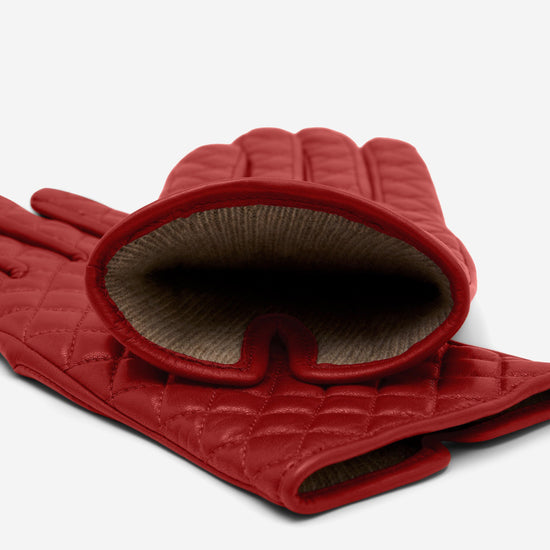 italienische handschuhe Lederhandschuhe Rot Kaschmirgefüttert Karomuster