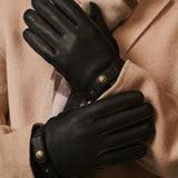 Emilio (black) – Luxurious deerskin gloves with cashmere lining and adjustable snap button