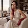Leonora (deep red) - Italian cashmere lined 6-button length leather gloves
