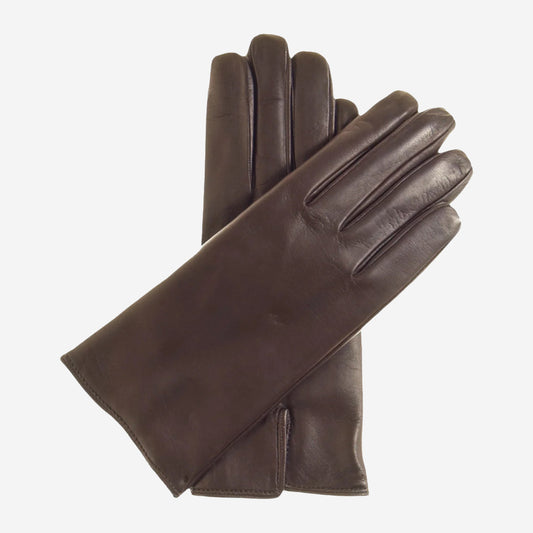 FC05 (brown) - Women's short fingered cadet Italian cashmere lined leather gloves