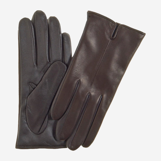 FC34 (dark brown) - Women's touchscreen Italian cashmere lined leather gloves