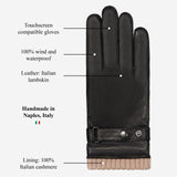 Alonzo (black) - Italian lambskin leather gloves with cashmere lining & touchscreen feature