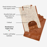 Dario (cognac) - Hand-sewn Italian crochet driving gloves from lambskin leather
