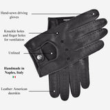 Leonardo (black) - Italian driving gloves made of American deerskin leather