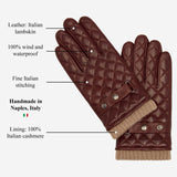 Luca (brown) - Italian lambskin leather gloves with cashmere lining and checkered pattern