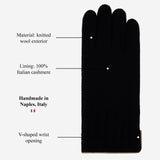 Luciano (black) - Handmade Italian knitted wool gloves with luxurious cashmere lining
