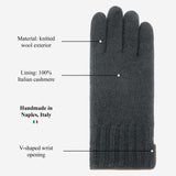 Luciano (grey) - Handmade Italian knitted wool gloves with luxurious cashmere lining