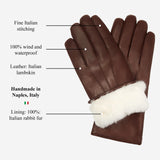 Marco (brown) - Italian lambskin leather gloves with white rabbit fur lining