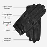 Mario (black) - Italian lambskin leather driving gloves & touchscreen feature
