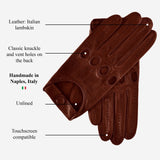 Mario (brown) - Italian lambskin leather driving gloves & touchscreen feature