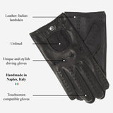 Umberto (black) - Italian lambskin leather driving gloves & touchscreen feature