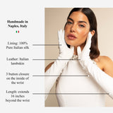 Gabriella (white) - Italian unlined 16-button length leather bridal / opera gloves