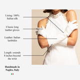 Angelina (white) - Italian silk lined 8-button length leather bridal / opera gloves