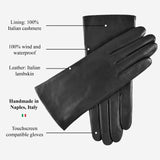 Isabella (black) - Italian lambskin leather gloves with cashmere lining & touchscreen feature