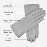 Isabella (grey) - Italian lambskin leather gloves with cashmere lining