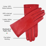 Isabella (red) - Italian lambskin leather gloves with cashmere lining & touchscreen feature