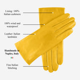 Isabella (yellow) - Italian lambskin leather gloves with luxurious cashmere lining