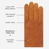 Silvia (cognac) - Suede leather gloves with luxurious cashmere lining