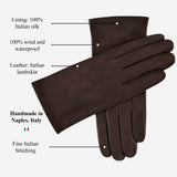 Sofia (dark brown) - Italian lambskin leather gloves with silk lining