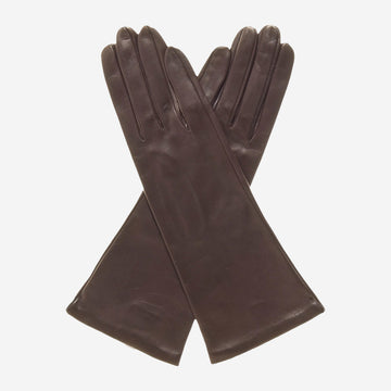 FS01W4 (marron) - Gants en cuir doublés de soie, longueur "4 boutons" italiens