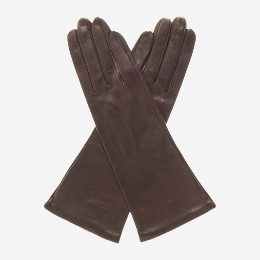 FS01W4 (brown) - Italian "4 button length" silk lined leather gloves
