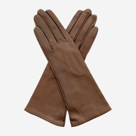 FS01W4 (brown) - Italian "4 button length" silk lined leather gloves