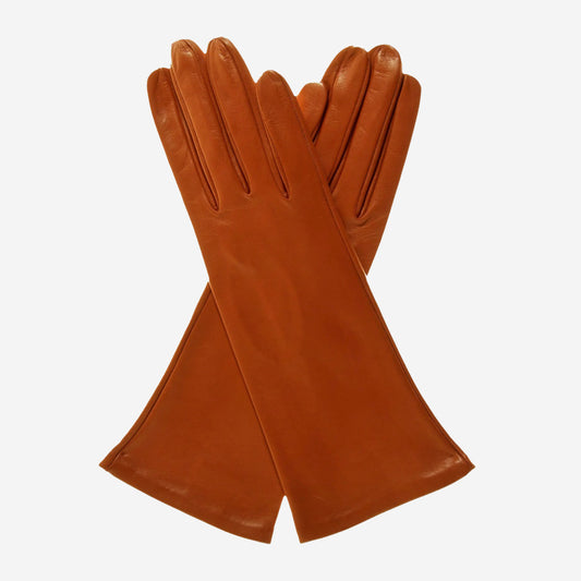 FS01W4 (cognac) - Italian "4 button length" silk lined leather gloves