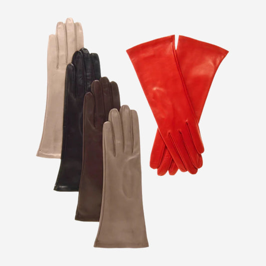 FS01W4 (cognac) - Italian "4 button length" silk lined leather gloves