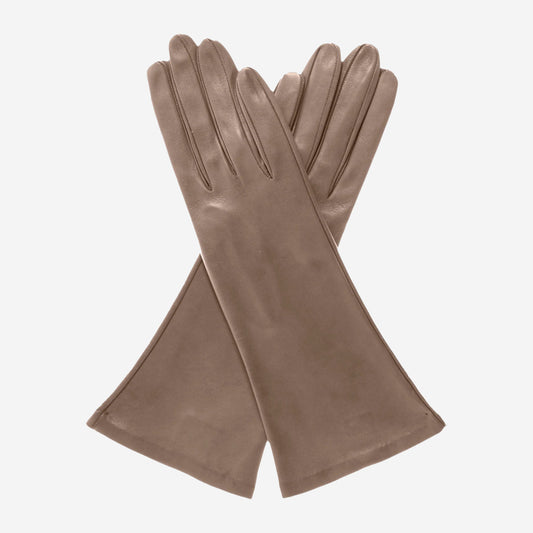 FS01W4 (taupe) - Italian "4 button length" silk lined leather gloves