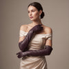 FS01W (brown) - Italian cashmere lined opera length leather gloves