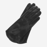 FS02 (Schwarz) - Gefütterte Damenlederhandschuhe aus italienischer Seide mit geschwungenem Saum