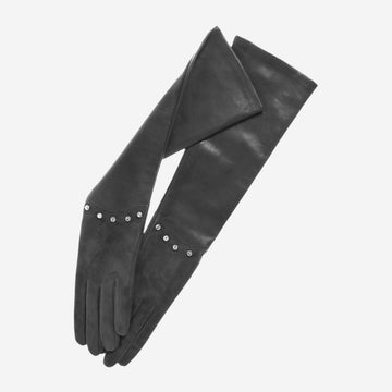 FS03W12 (Schiefer) – Italienische Abendhandschuhe aus Leder mit Swarovski-Kristallakzenten (12er-Knopflänge)
