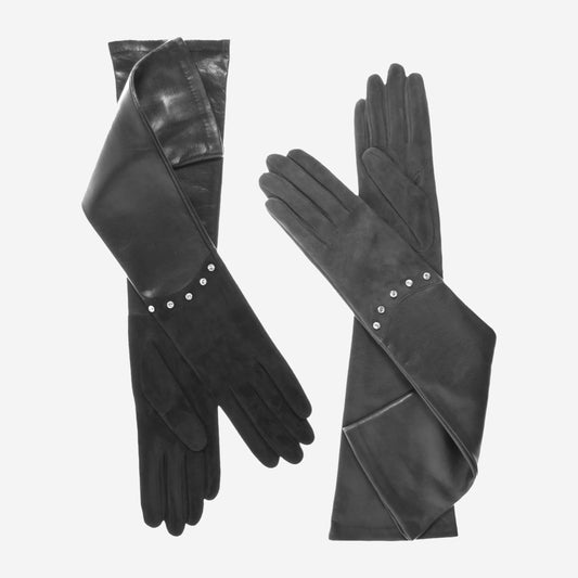 FS03W12 (slate) - Italian leather evening gloves with Swarovski crystal accents (12 button length)