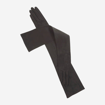 FS15W16SUEDE (black) - Italian silk lined suede opera gloves - 16-button length