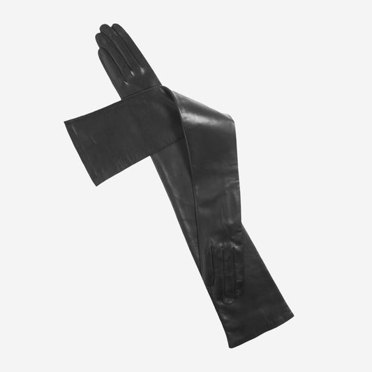 FS15W16 (black) - Italian silk lined opera leather gloves - 16-button length
