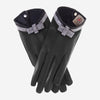 FS4321 (black) - Women's Italian silk lined leather gloves with Swarovski crystal bow