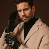 Fabio (black) - Men's classic Italian lambskin leather gloves with pure silk lining