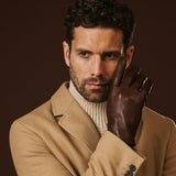 Fabio (brown) - Men's classic Italian lambskin leather gloves with pure silk lining